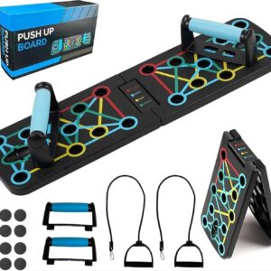 Push Up Board with Resistance Bands, 17 in1 Multi-function Foldable Press Up Board Portable Muscle Workout Push Up Board for Men Women Home Gym Fitness Equipment Set